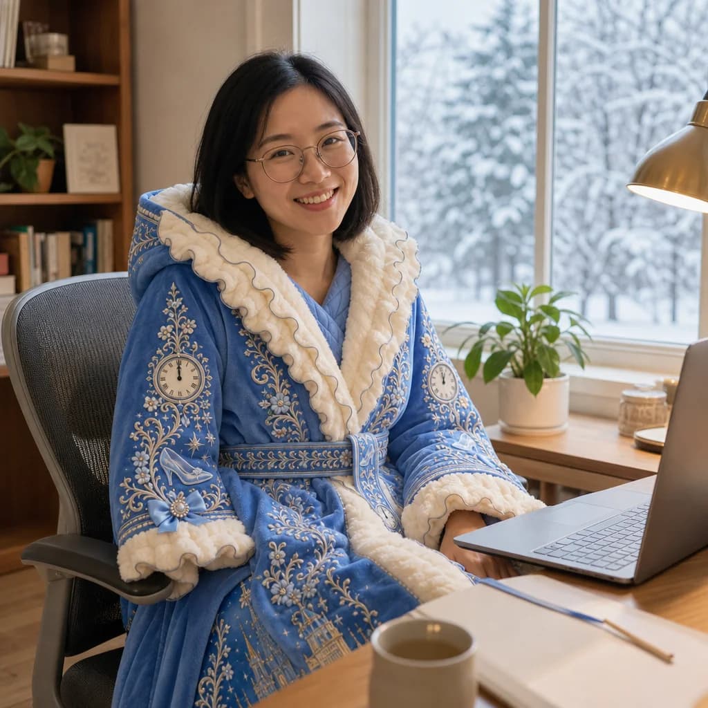 Sophia L. wearing her princess heat robe